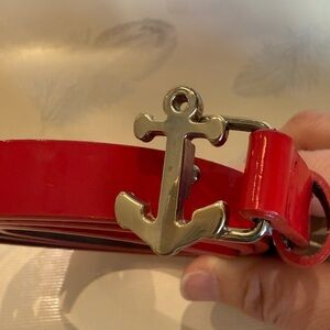 Red leather Banana Republic belt with Anchor buckle size XS